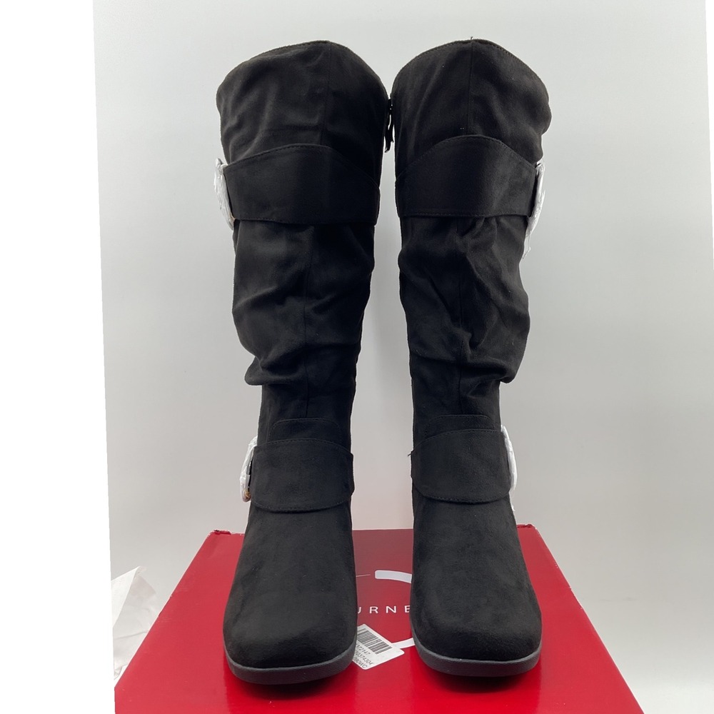 Journee Collection Jester-01WC Black Faux Suede Slouchy Wide Calf Boots Size 9M - Picture 2 of 12